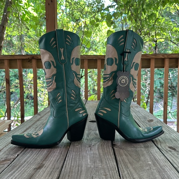 Liberty handmade turquoise skull inlay boots - Picture 2 of 7